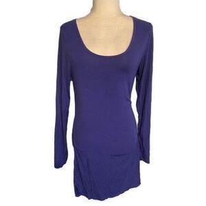 Splendid Intimates Womens Solid Purple Long Sleeve Sleep Mini Shirt Dress Small